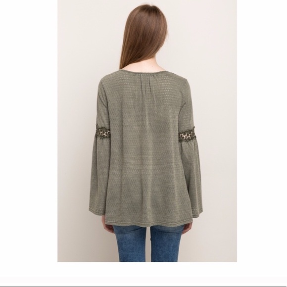 Garment Washed Bell Sleeved Top Sage Green - Picture 8 of 8